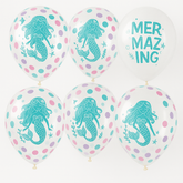 Shimmering Mermaid Confetti Latex Balloons, 12-Inch, 6-Pack